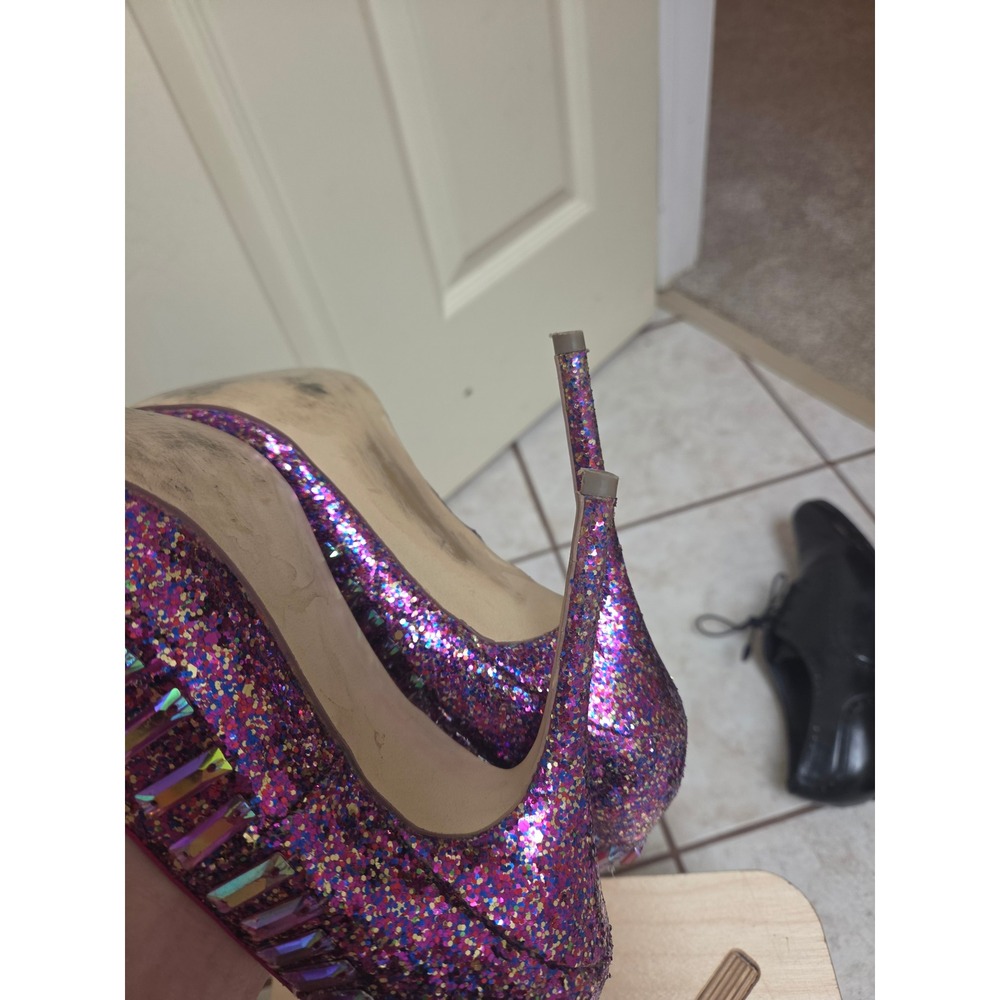 Steve Madden Galaxxie Pink Purple Glitter Crystal Embellished Stiletto 9.5M - Picture 5 of 5